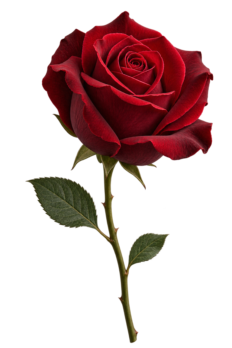 A sculptural crimson rose above the California hills